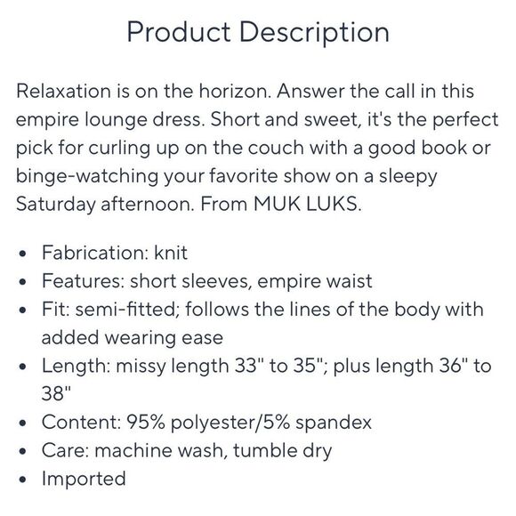 New With Tags MUK LUKS Cloud Knit Short Sleeve Empire Lounge Dress Black, Large - Picture 12 of 12